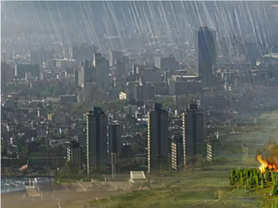 Cityscape and rain