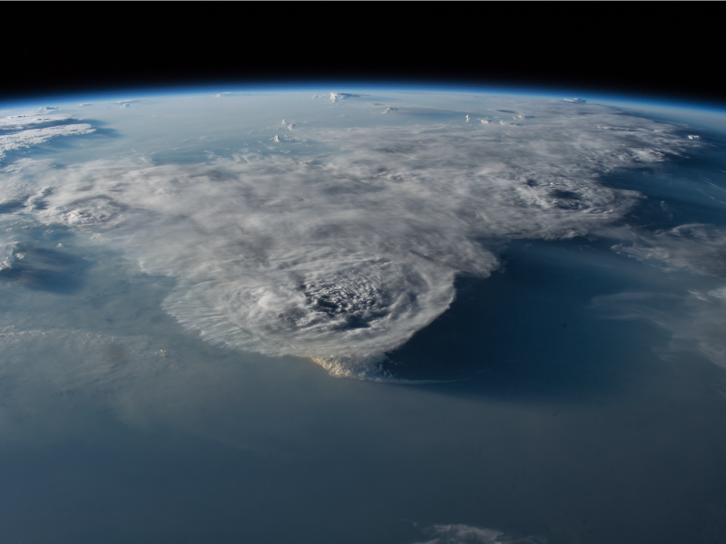 View of a thunderstorm at sea from space